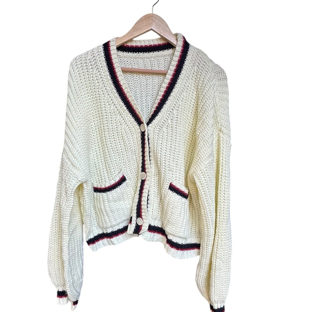 Cider Knit V-Neck Solid Button Pocket Contrasting… - image 2